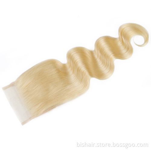 Wholesale Closure Hair Extension Blond Brazilian Real Hair 613 Remy Blond 1/3/4 Bunch Wavy 4x4 Hair Block Lace Closure 8-30 inch